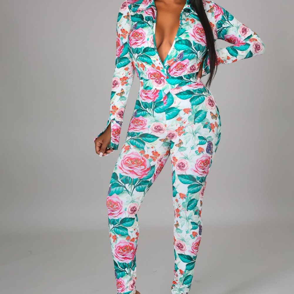 2pc Pink and Green Floral Leggings Set